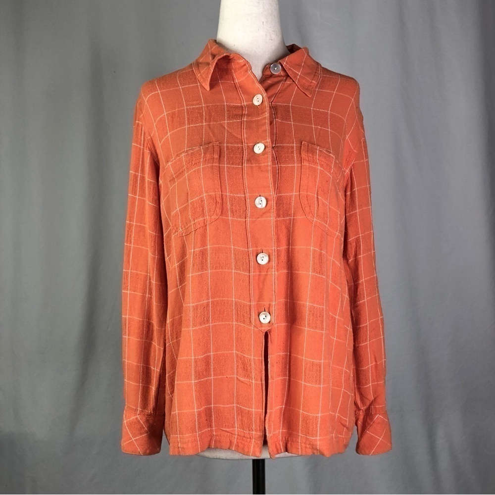 Coldwater Creek button down shirt spice orange windowpane plaid NO SIZE